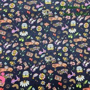 1125 Punto Camiseta Jersey Estampado Flower Power fondo Oscuro