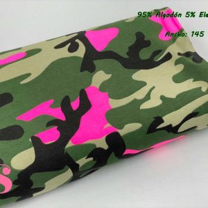 0212 Punto Camiseta Jersey Estampado Camuflaje Fucsia