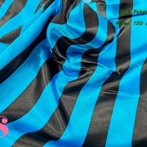 1045 Raso Estampado Rayas Negro & Azul