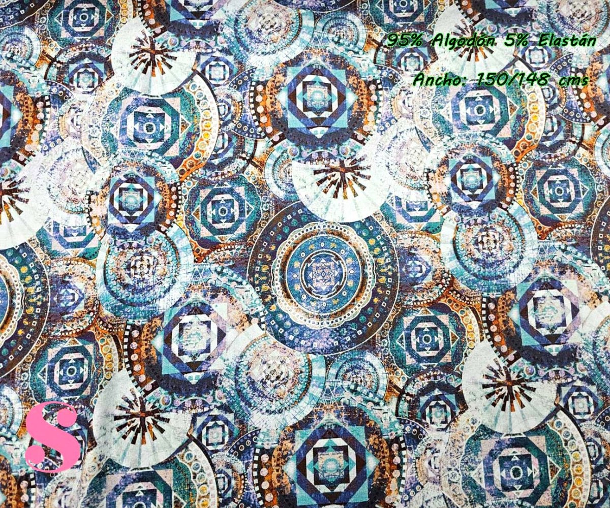 1120 Punto Camiseta Jersey Estampado Étnico Geométrico tonos Azules