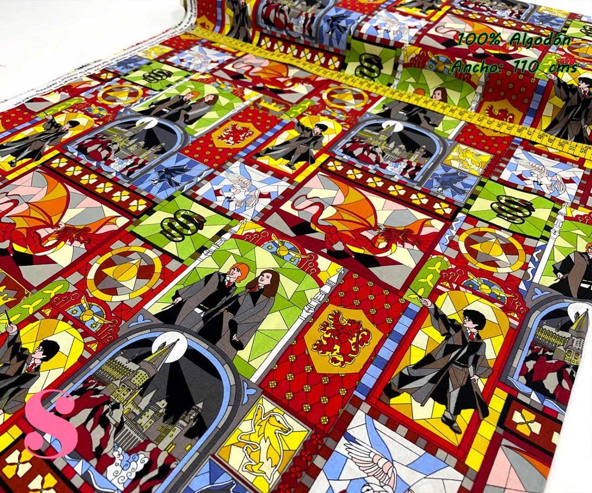 735 Tejido Estampado Patch Americano Harry Potter Vidriera Personajes RETAL 60 CM