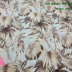 0659 Loneta Estampada Hojas de Palma Beige